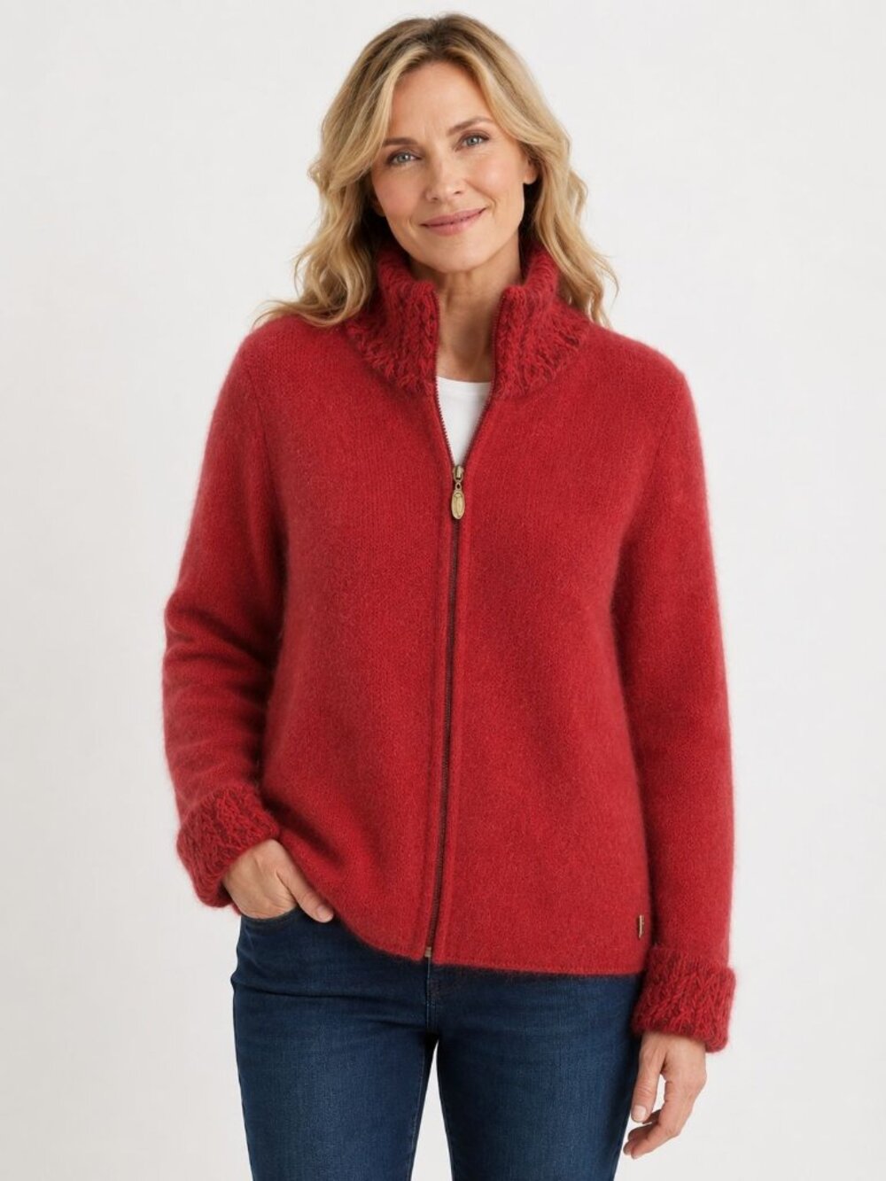 Kuro Possum Merino Wool Silk Jumper full Zip Sweater New Zealand size Medium red